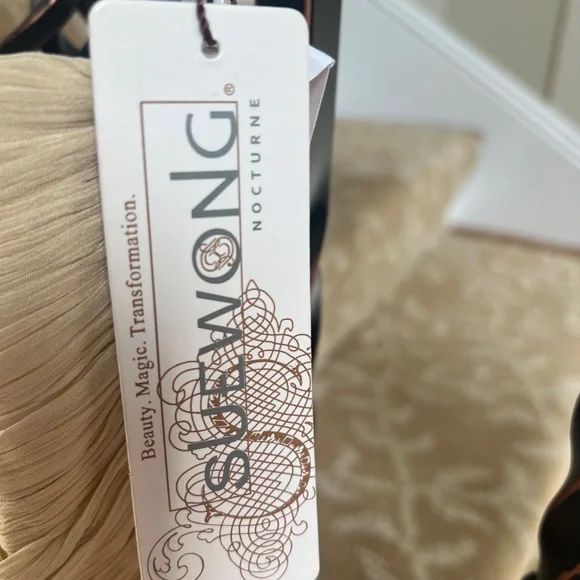 Sue Wong Strapless Champagne Floral Appliqué Cocktail Dress Women's size 12 - Picture 6 of 13